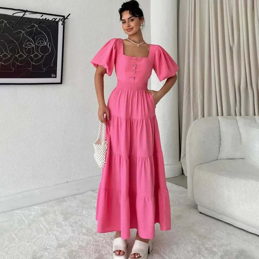 Elegant Square Neck New In Dresses For Women Vintage Short Sleeve A-Line Long Dress Backless Office Ladies White Midi Dress