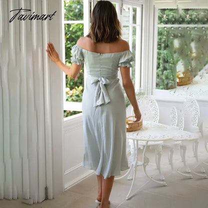 Elegant Square Neck Ruffle High Waist Summer Party платье женское Sexy Off Shoulder Tie A Bow A-Line Backless Club Midi Dress