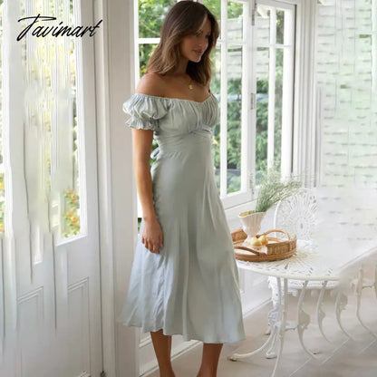 Elegant Square Neck Ruffle High Waist Summer Party платье женское Sexy Off Shoulder Tie A Bow A-Line Backless Club Midi Dress
