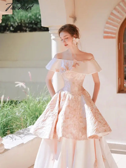 Elegant Strapless Evening Dresses Light Pink Puffy Jacquard Tiered Satin Cake Luxurious Exquisite Party Prom Gowns Quinceanera