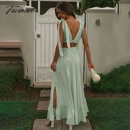 Elegant V-Neck Lace Up Split A-Line Summer Dress Sets Sexy Backless New In Skirt Sets Holiday Beach Set Womens 2 Piece