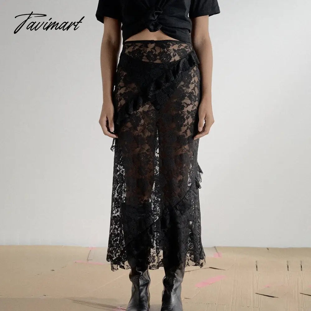 Elegant Women's White Skirts Streetwear Casual Summer Hollow Out Ruffles Long Party Skirt Ladies Evening Party Black Dress