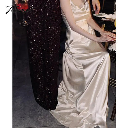 Elegant Women Summer Satin Strap Backless Long Dress Spaghetti Strap Sexy Elegant Evening Dresses Prom Party Gown ODE