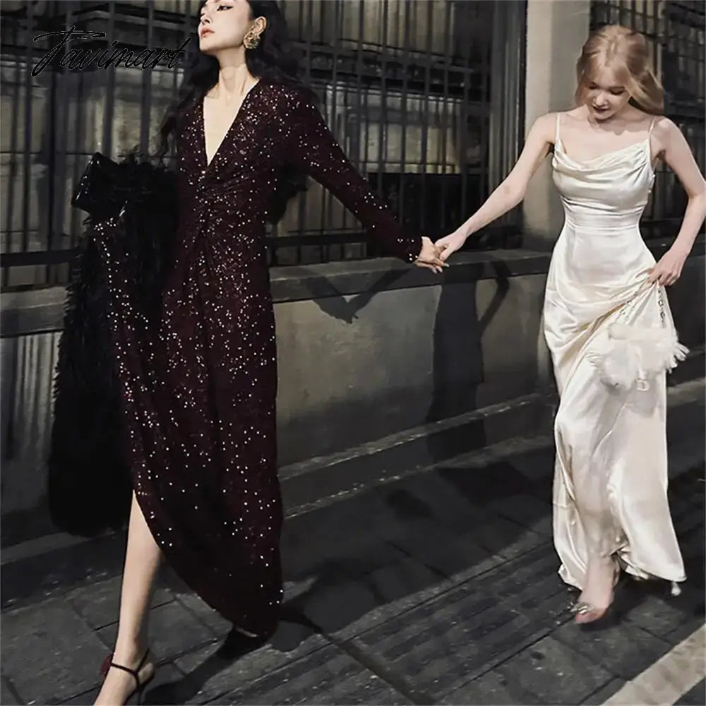 Elegant Women Summer Satin Strap Backless Long Dress Spaghetti Strap Sexy Elegant Evening Dresses Prom Party Gown ODE