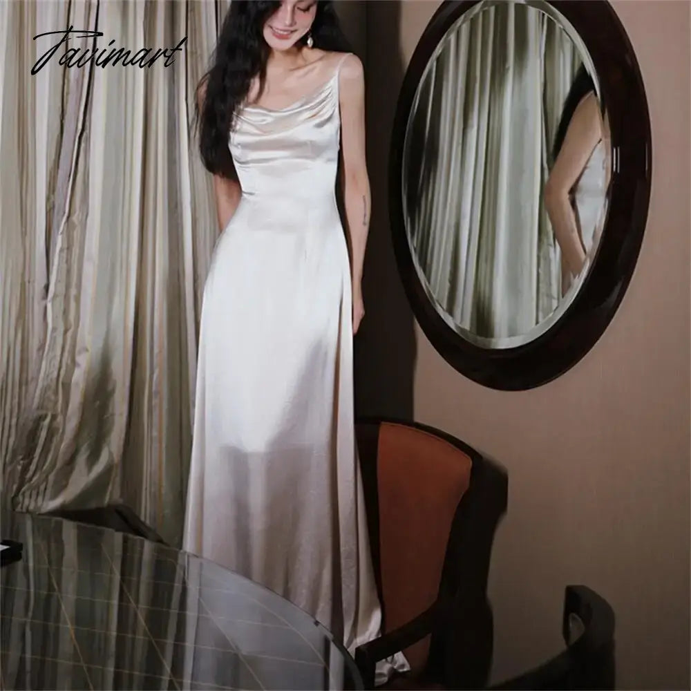 Elegant Women Summer Satin Strap Backless Long Dress Spaghetti Strap Sexy Elegant Evening Dresses Prom Party Gown ODE