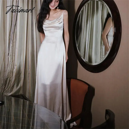 Elegant Women Summer Satin Strap Backless Long Dress Spaghetti Strap Sexy Elegant Evening Dresses Prom Party Gown ODE