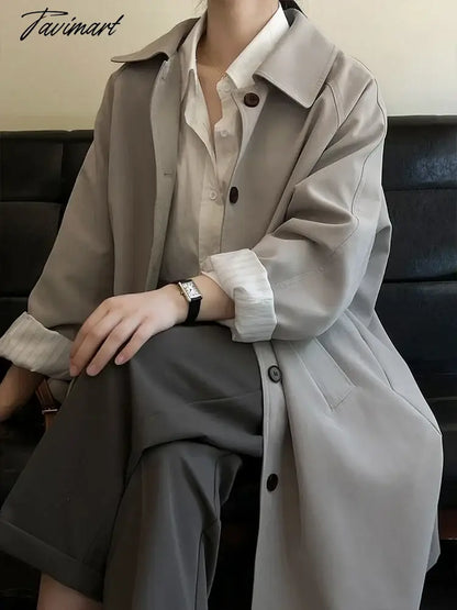 Elegant Women Trench Long Sleeve Korean Fashion Vintage Jackets Loose Casual Lapel Solid Versatile New Autumn Winter Coats