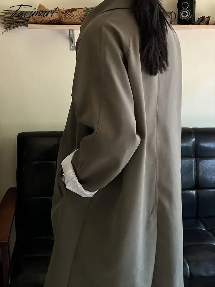 Elegant Women Trench Long Sleeve Korean Fashion Vintage Jackets Loose Casual Lapel Solid Versatile New Autumn Winter Coats