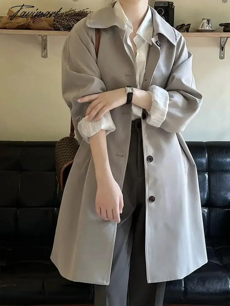Elegant Women Trench Long Sleeve Korean Fashion Vintage Jackets Loose Casual Lapel Solid Versatile New Autumn Winter Coats
