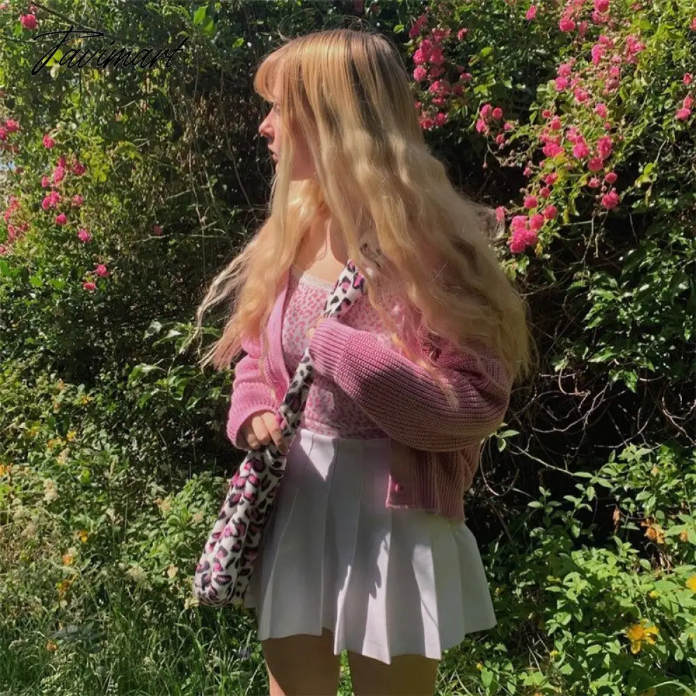 Embroidered Angelic Pink Knitted Cardigan Cozy Loose Fit Front button Sweater Women Soft Girl Moco Pastel Grunge Aesthetic Y2K