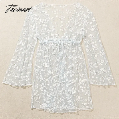 Embroidered See-Through Cardigan Cover-Up Three Piece Bikini Separate Bandeau Micro Monokini Sexy Swimsuit Underwear Swimwear