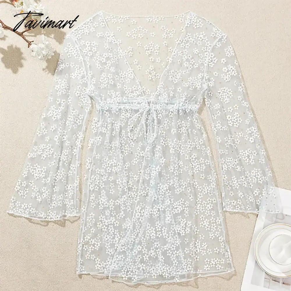 Embroidered See-Through Cardigan Cover-Up Three Piece Bikini Separate Bandeau Micro Monokini Sexy Swimsuit Underwear Swimwear