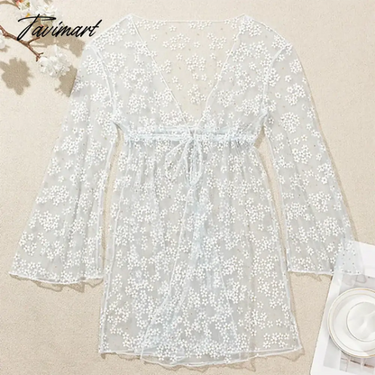 Embroidered See-Through Cardigan Cover-Up Three Piece Bikini Separate Bandeau Micro Monokini Sexy Swimsuit Underwear Swimwear