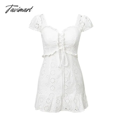 Embroidery Lace White Dress Lace Up Square Collar Ruffles Vintage Princess Dresses Summer Dress Vestidos