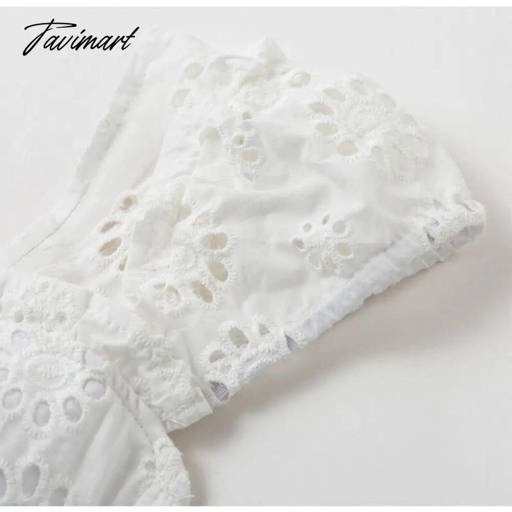 Embroidery Lace White Dress Lace Up Square Collar Ruffles Vintage Princess Dresses Summer Dress Vestidos