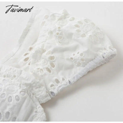 Embroidery Lace White Dress Lace Up Square Collar Ruffles Vintage Princess Dresses Summer Dress Vestidos