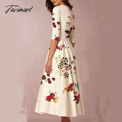Europe And The United States In The Summer New Women's Fashion Printing V-Neck Dresses In The Long Elegant Hem Dresses Women