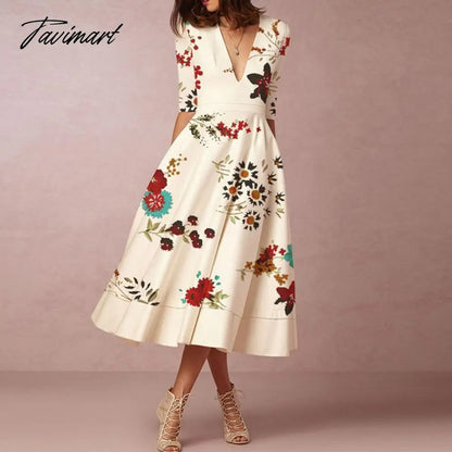 Europe And The United States In The Summer New Women's Fashion Printing V-Neck Dresses In The Long Elegant Hem Dresses Women