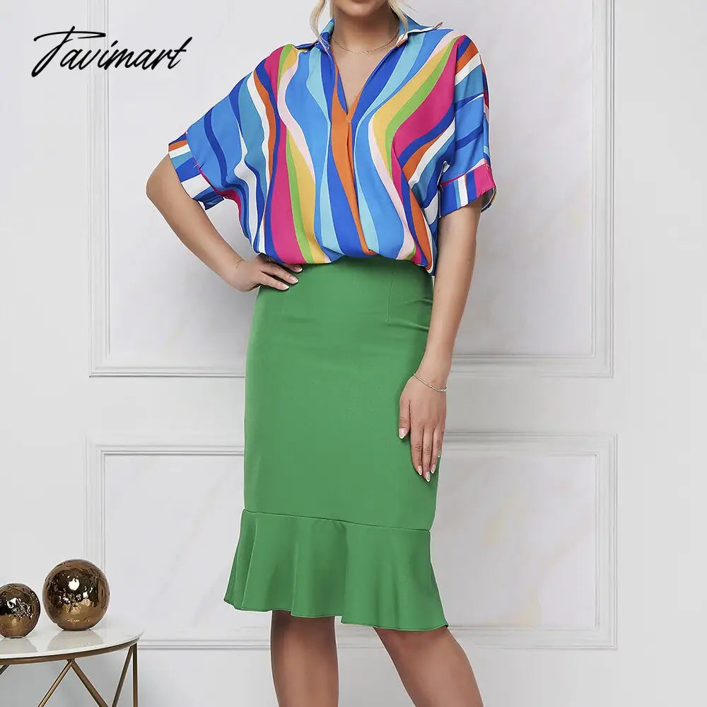 Europe And The United States Summer Women's Geometric Casual Loose Short Sleeved Shirt Female Striped Print Pullover Top Shirt
