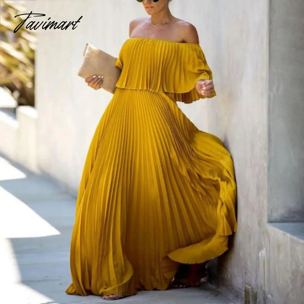 European And American Spring New Women's Fashion Sexy Strapless Solid Color One Shoulder Folds Chiffon Evening Dress Dress
