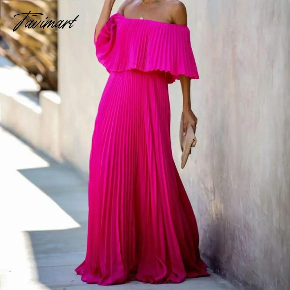 European And American Spring New Women's Fashion Sexy Strapless Solid Color One Shoulder Folds Chiffon Evening Dress Dress