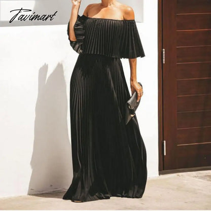 European And American Spring New Women's Fashion Sexy Strapless Solid Color One Shoulder Folds Chiffon Evening Dress Dress