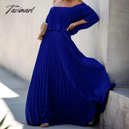 European And American Spring New Women's Fashion Sexy Strapless Solid Color One Shoulder Folds Chiffon Evening Dress Dress