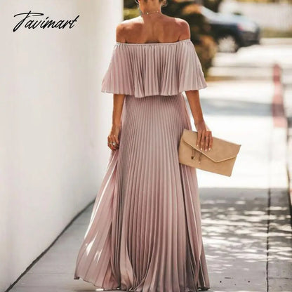 European And American Spring New Women's Fashion Sexy Strapless Solid Color One Shoulder Folds Chiffon Evening Dress Dress