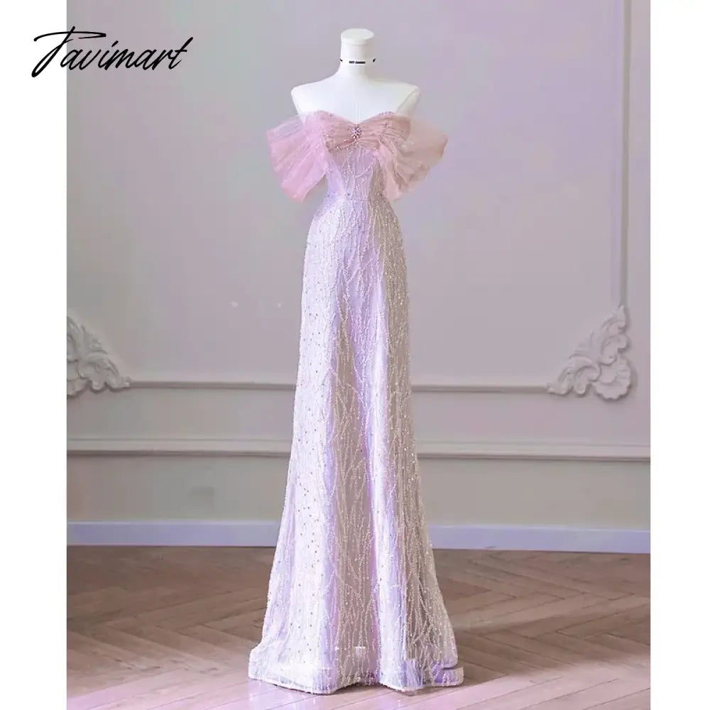 Exquisite Pink Beaded Sequins Wedding Dress Evening Party Gown with Detachable Tulle Train Birthday Dresses Vestidos De Noche
