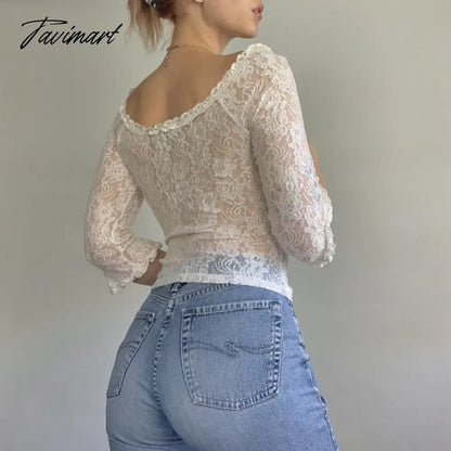 Fairy Coquette Floral Lace T-shirt Low Cut Front Tie Up White Tees Chic Women Vintage Y2K Milkmaid Crop Tops Clothes