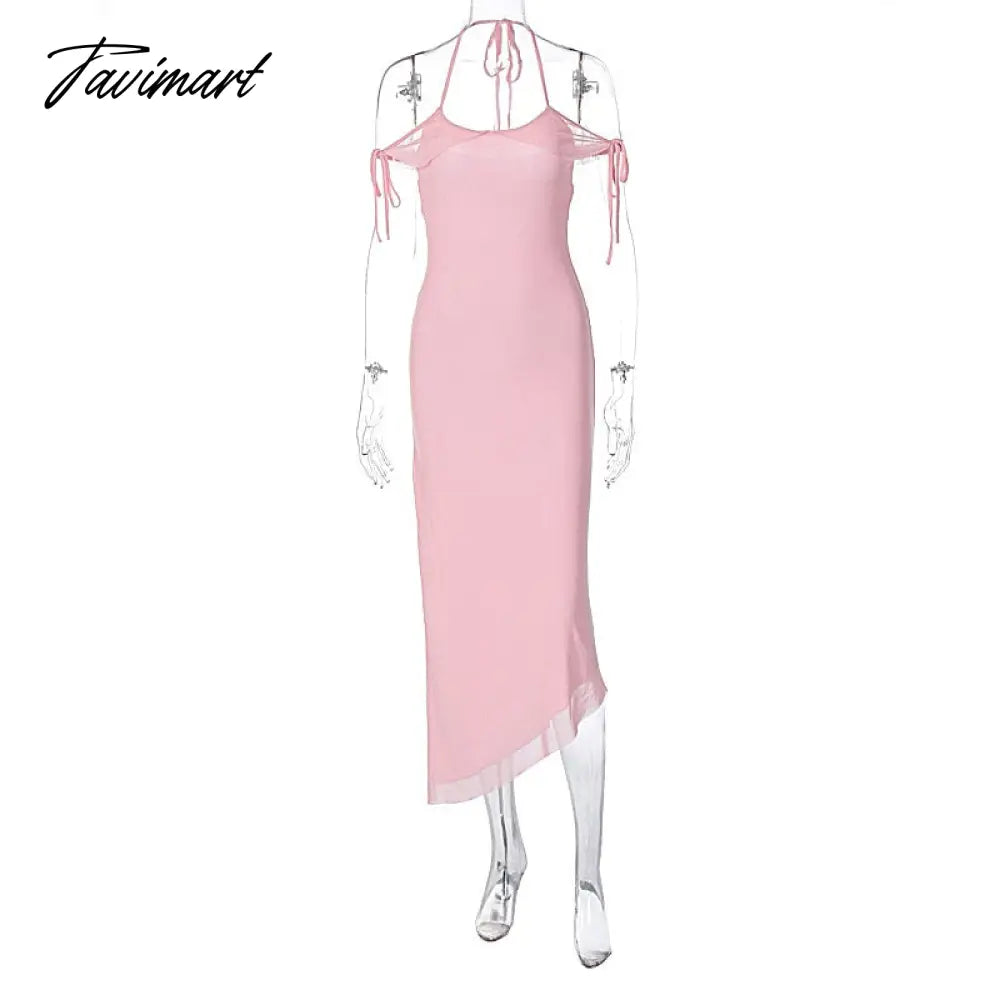 Fashion Backless Dress Summer Bandage Evening V-Neck Slip Mesh Dress for Woman Strap Prom Gown Sexy Dresses Night Club Outfits