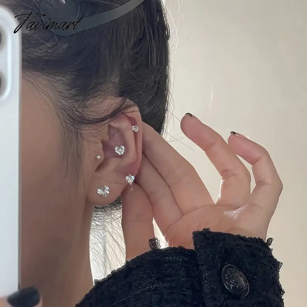 Fashion Heart Zircon Stud Earrings for Women Korean Star Personality Earring Simple Luxury Wedding Party Girl Jewelry Gifts