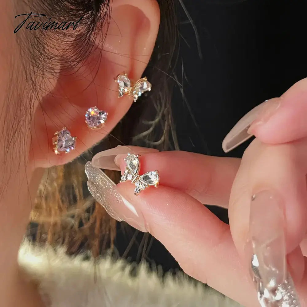 Fashion Heart Zircon Stud Earrings for Women Korean Star Personality Earring Simple Luxury Wedding Party Girl Jewelry Gifts
