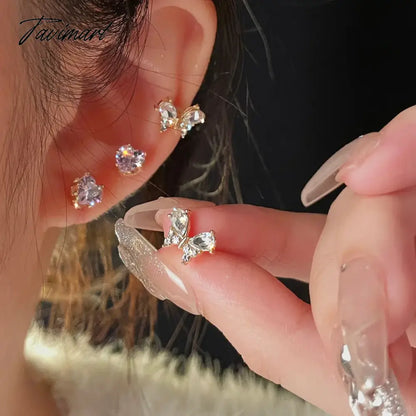 Fashion Heart Zircon Stud Earrings for Women Korean Star Personality Earring Simple Luxury Wedding Party Girl Jewelry Gifts