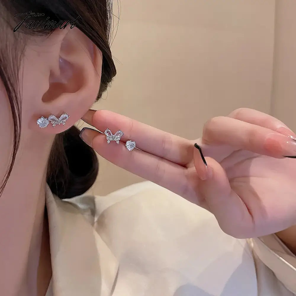 Fashion Heart Zircon Stud Earrings for Women Korean Star Personality Earring Simple Luxury Wedding Party Girl Jewelry Gifts