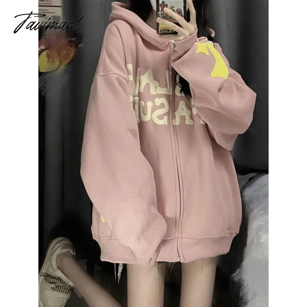 Fashion High Quality Hooded Oversized Sweatshirt Women's Foam Printing Ins Zipper Hoodie Harajuku Pattern Hoodie Top Casual