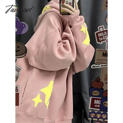 Fashion High Quality Hooded Oversized Sweatshirt Women's Foam Printing Ins Zipper Hoodie Harajuku Pattern Hoodie Top Casual