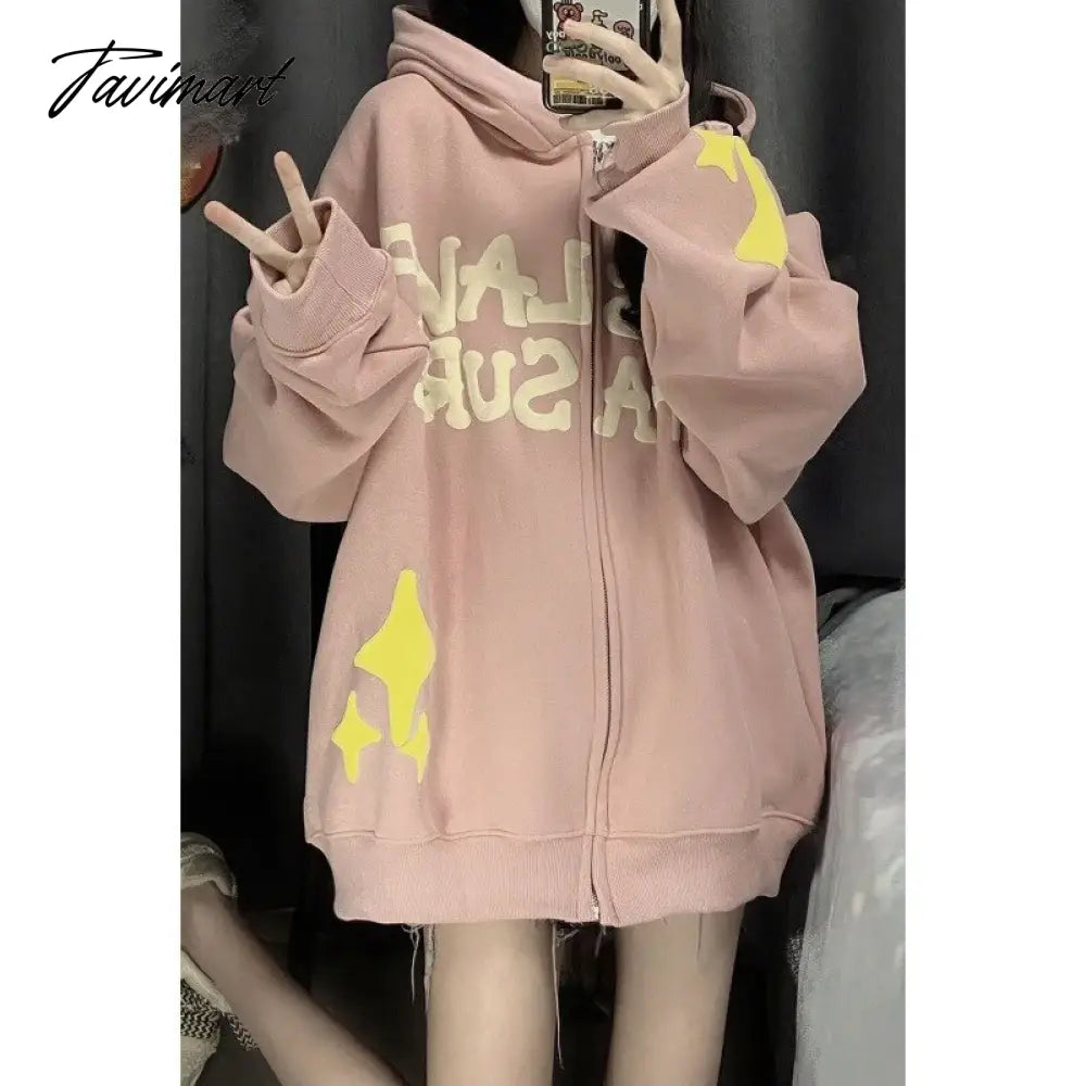 Fashion High Quality Hooded Oversized Sweatshirt Women's Foam Printing Ins Zipper Hoodie Harajuku Pattern Hoodie Top Casual