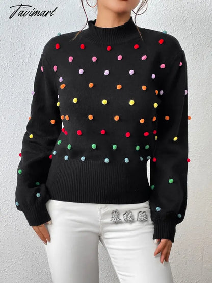 Fashion Knitting Women's Sweater Pullovers for Winter Women's Sweater New Mock Neck Beaded Knit Sweater Women's