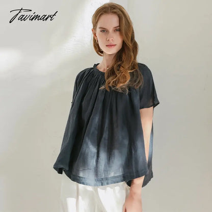 Fashion Oversized T-Shirt Ruched O-Neck Casual Loose Short Sleeve T-Shirts Retro Literary Top Female Harajuku Blouses And Shirts