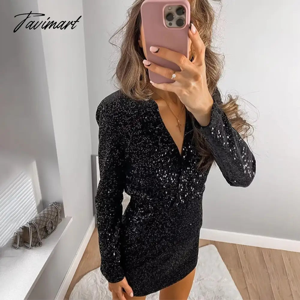 Fashion Sequin Embroidery Woman Dress V Neck With Belt Long Sleeve Mini Dress Vestido De Mujer Vintage Party Dress