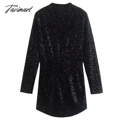 Fashion Sequin Embroidery Woman Dress V Neck With Belt Long Sleeve Mini Dress Vestido De Mujer Vintage Party Dress
