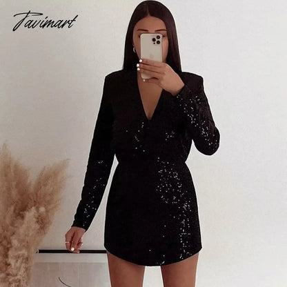 Fashion Sequin Embroidery Woman Dress V Neck With Belt Long Sleeve Mini Dress Vestido De Mujer Vintage Party Dress