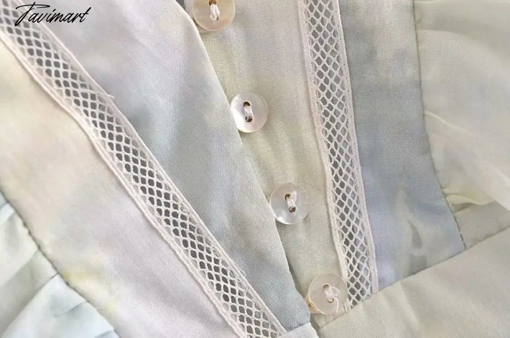 Fashion V Neck Patchwork Net With Ruffled Button Blouses Femme Print Shirts Women Vintage Half Sleeve Female Crop Top