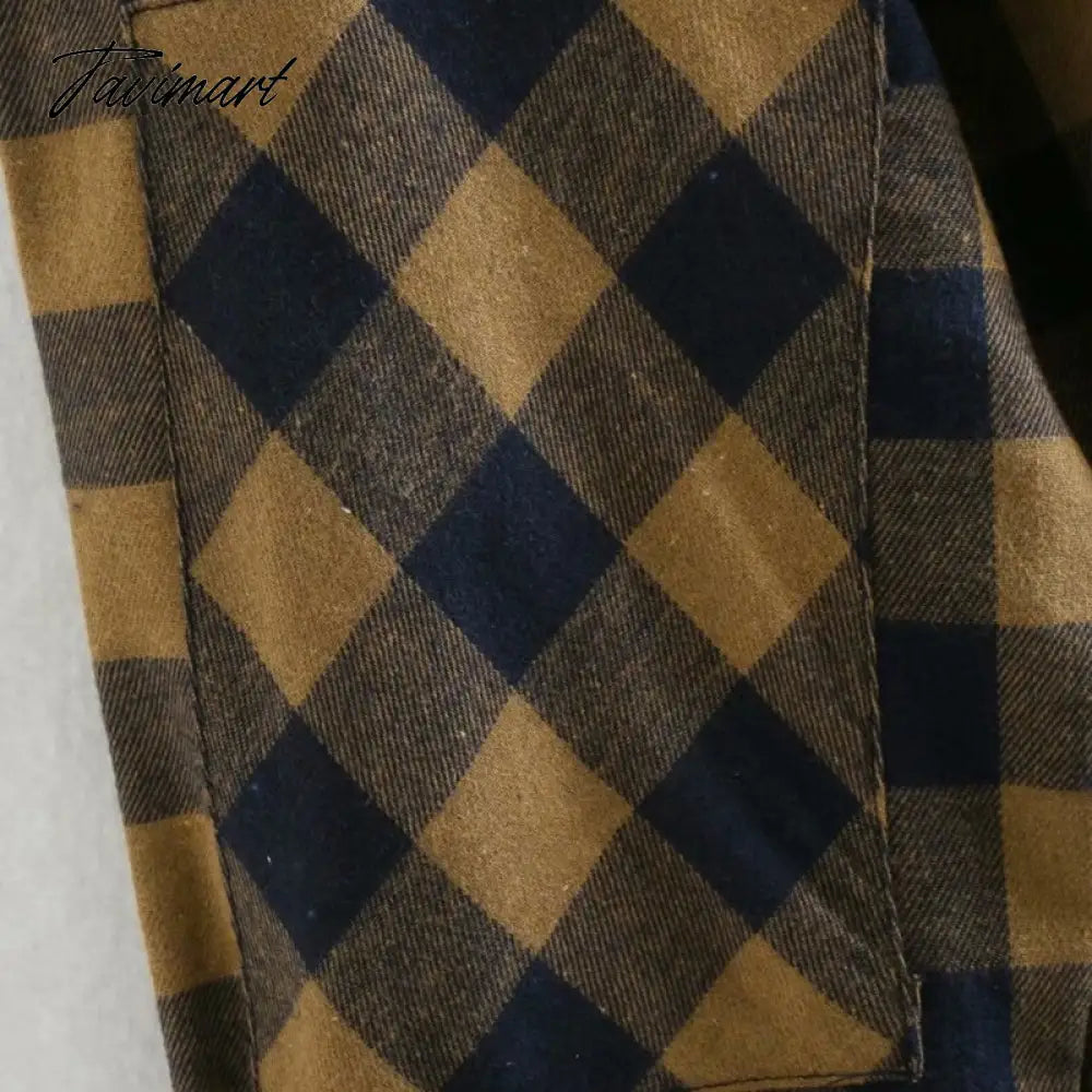 Fashion With Pockets Oversized Check Blouses Women Vintage Long Sleeve Side Vents Female Shirts Casual Plaid Tops