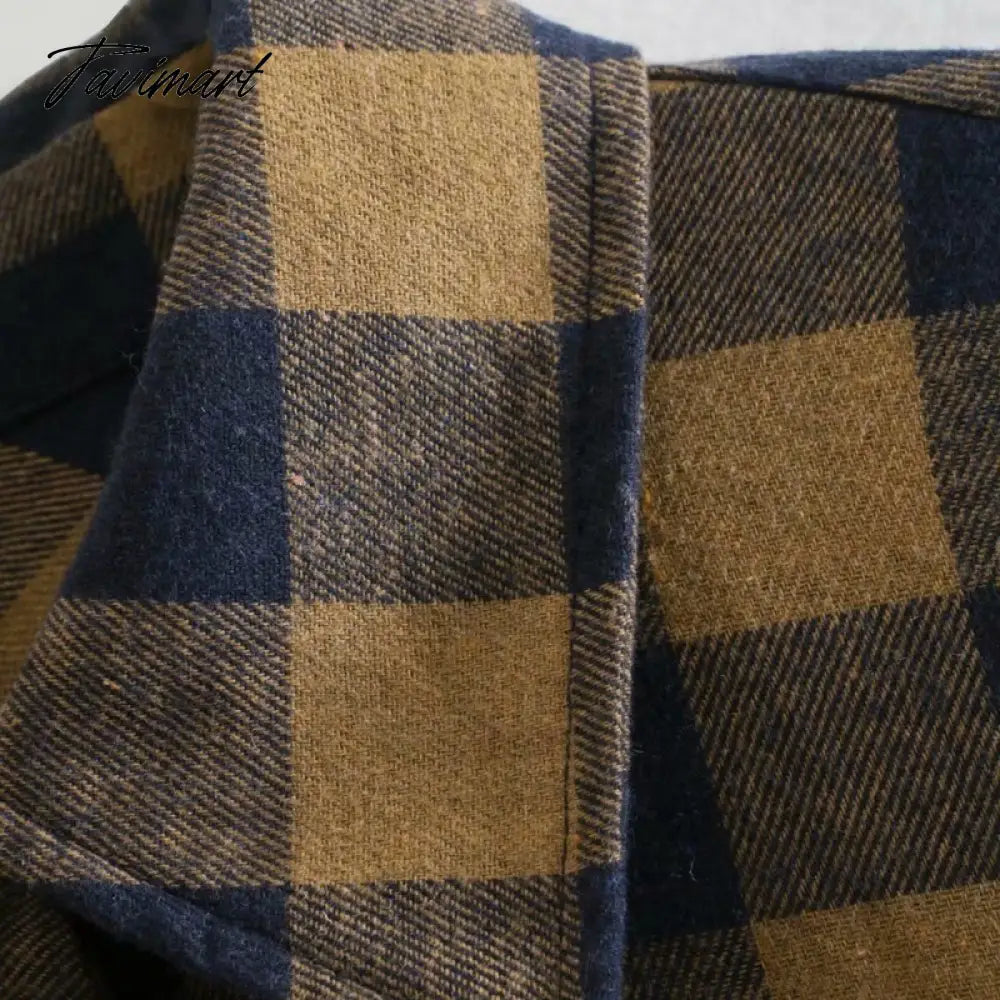 Fashion With Pockets Oversized Check Blouses Women Vintage Long Sleeve Side Vents Female Shirts Casual Plaid Tops