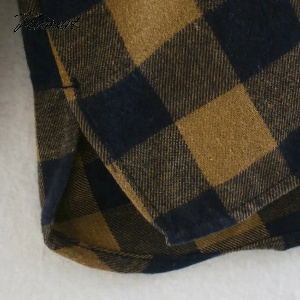 Fashion With Pockets Oversized Check Blouses Women Vintage Long Sleeve Side Vents Female Shirts Casual Plaid Tops