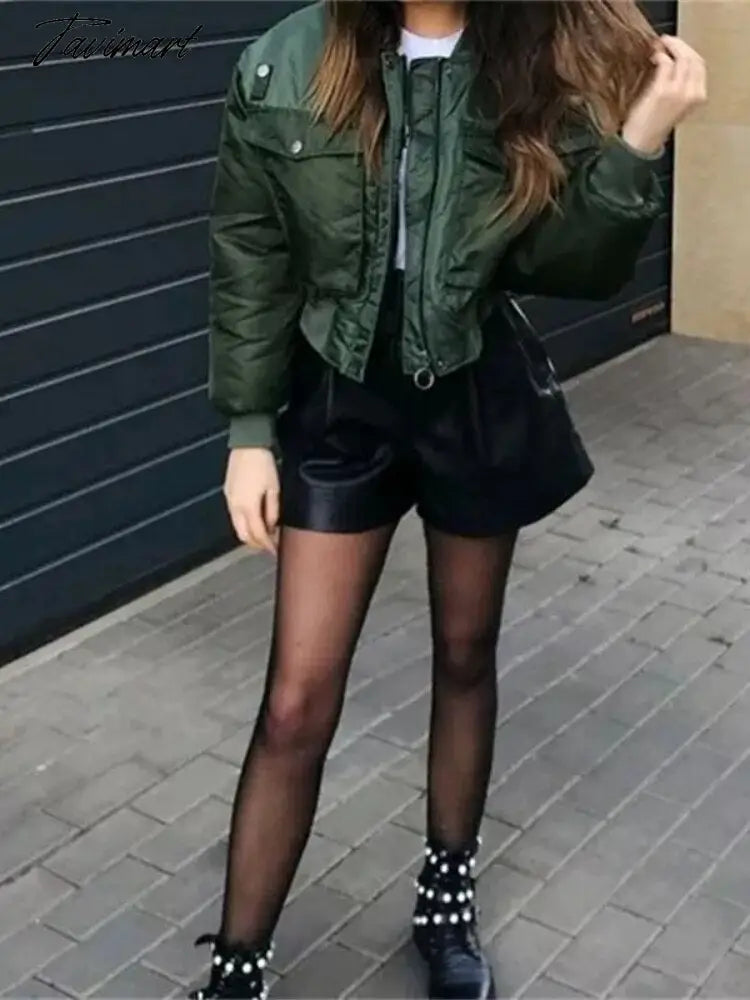 Fashion Women Basic Loose Padded Bomber Jacket Coat Vintage Leisure Long Sleeve Zipper Warm Female Outerwear Elegant Tops