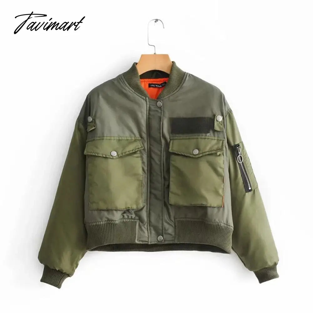 Fashion Women Basic Loose Padded Bomber Jacket Coat Vintage Leisure Long Sleeve Zipper Warm Female Outerwear Elegant Tops