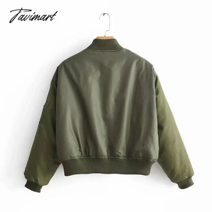 Fashion Women Basic Loose Padded Bomber Jacket Coat Vintage Leisure Long Sleeve Zipper Warm Female Outerwear Elegant Tops